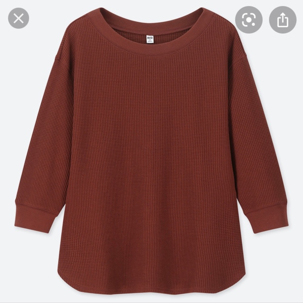 Uniqlo Women Waffle Crew Neck 3/4 Sleeve